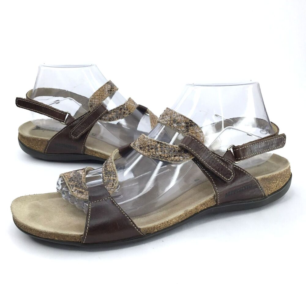 Mephisto Adelie Sandals Womens 41 Brown Snakeskin Printed Leather Cork Cushioned - Picture 2 of 16